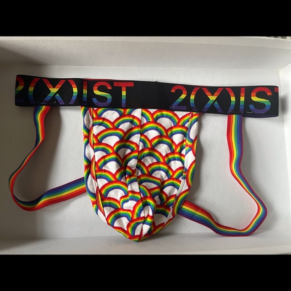 2(X)IST 188219 Mens Pride Cotton Stretch Jock Strap Underwear Rainbow Size Small - Picture 2 of 4